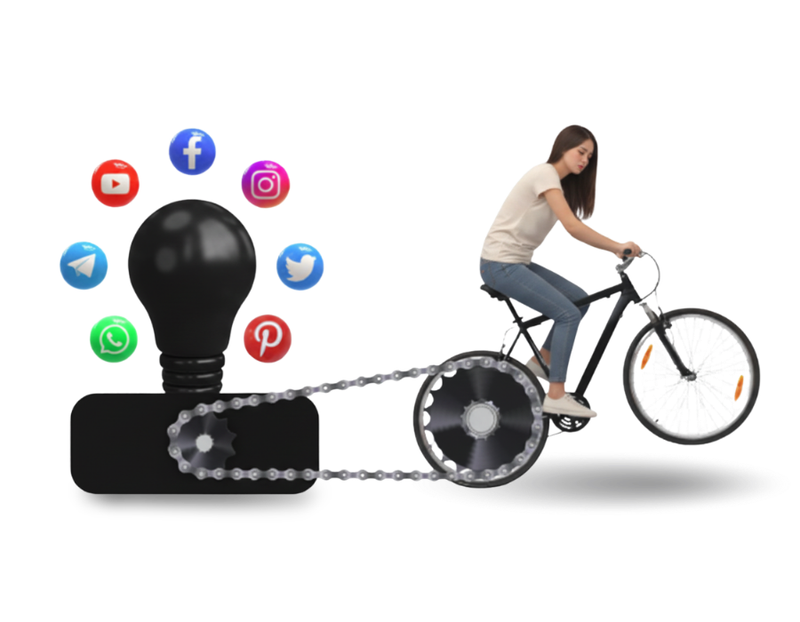 Bóng đèn sáng và cô gái đạp xe cùng mạng xã hội